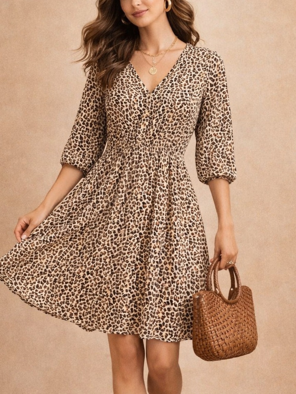 Banana Republic Leopard Print Midi Dress Boho Flowy Cottagecore Rayon Size M